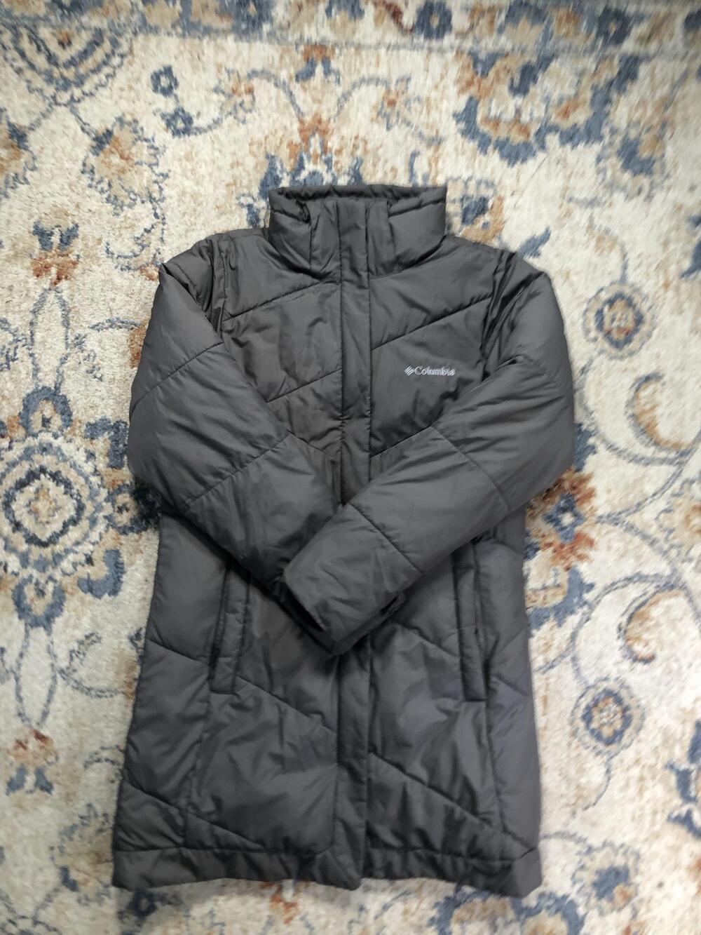 Columbia Coat Womens Small Gray Quilted Puffer Full Zip Insulated Mid Length
